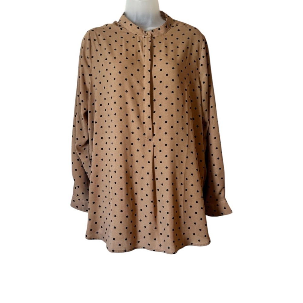 NWT Tan Blouse with Black Polka Dots SIZE: 16    #9